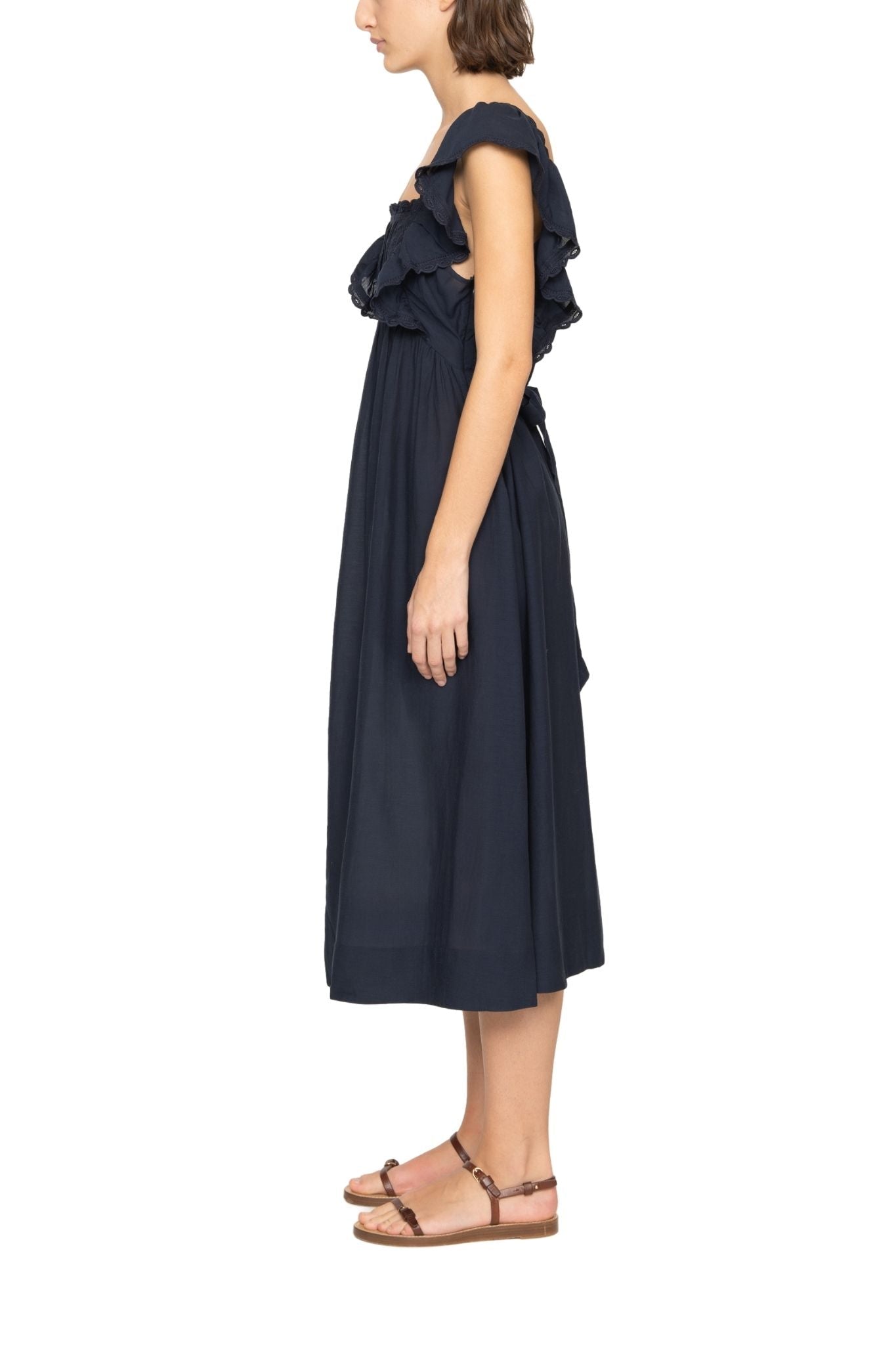 Sea Eliza Solid Sleeveless Midi Dress - Vermillion
