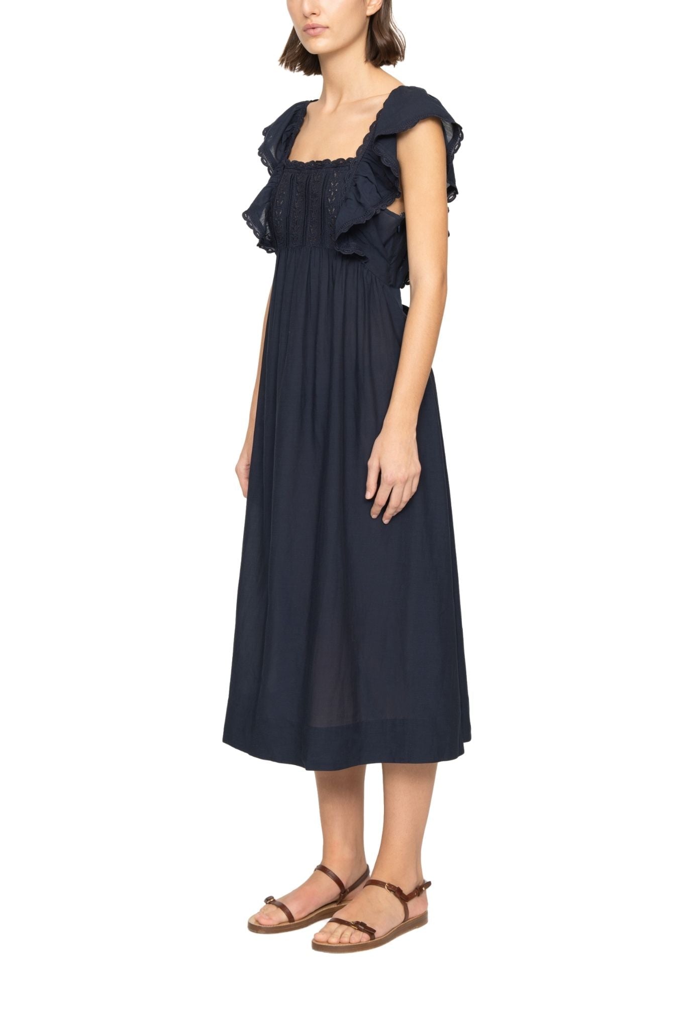 Sea Eliza Solid Sleeveless Midi Dress - Vermillion