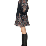 Sea Hyacinth Print Longsleeve Mini Dress - Vermillion