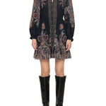 Sea Hyacinth Print Longsleeve Mini Dress - Vermillion