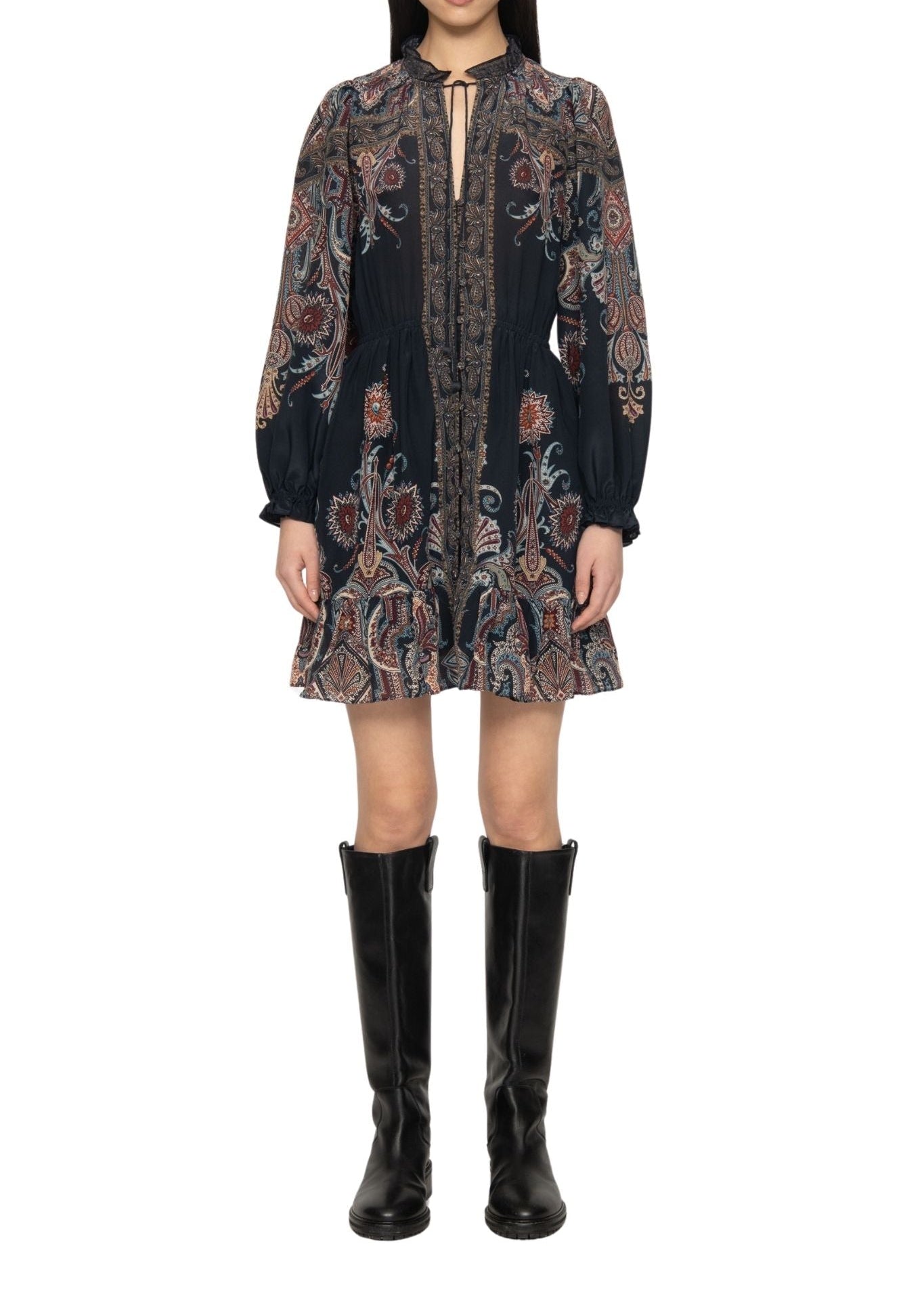Sea Hyacinth Print Longsleeve Mini Dress - Vermillion