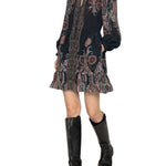 Sea Hyacinth Print Longsleeve Mini Dress - Vermillion