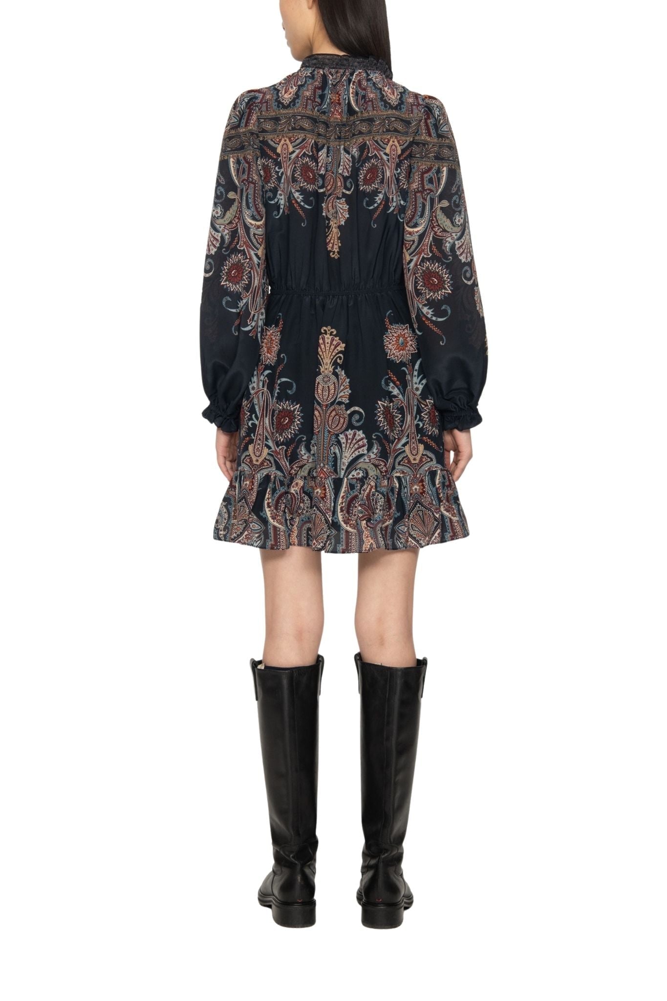 Sea Hyacinth Print Longsleeve Mini Dress - Vermillion