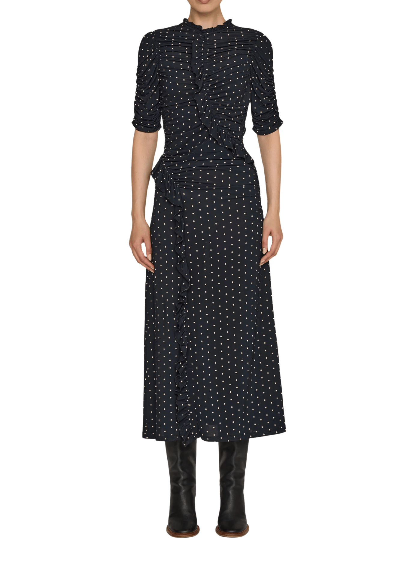Sea Jeanne Polka Dot Print Ruched Midi Dress - Vermillion