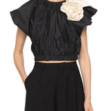 Sea Laurie Solid Flutter Slv Top - Vermillion