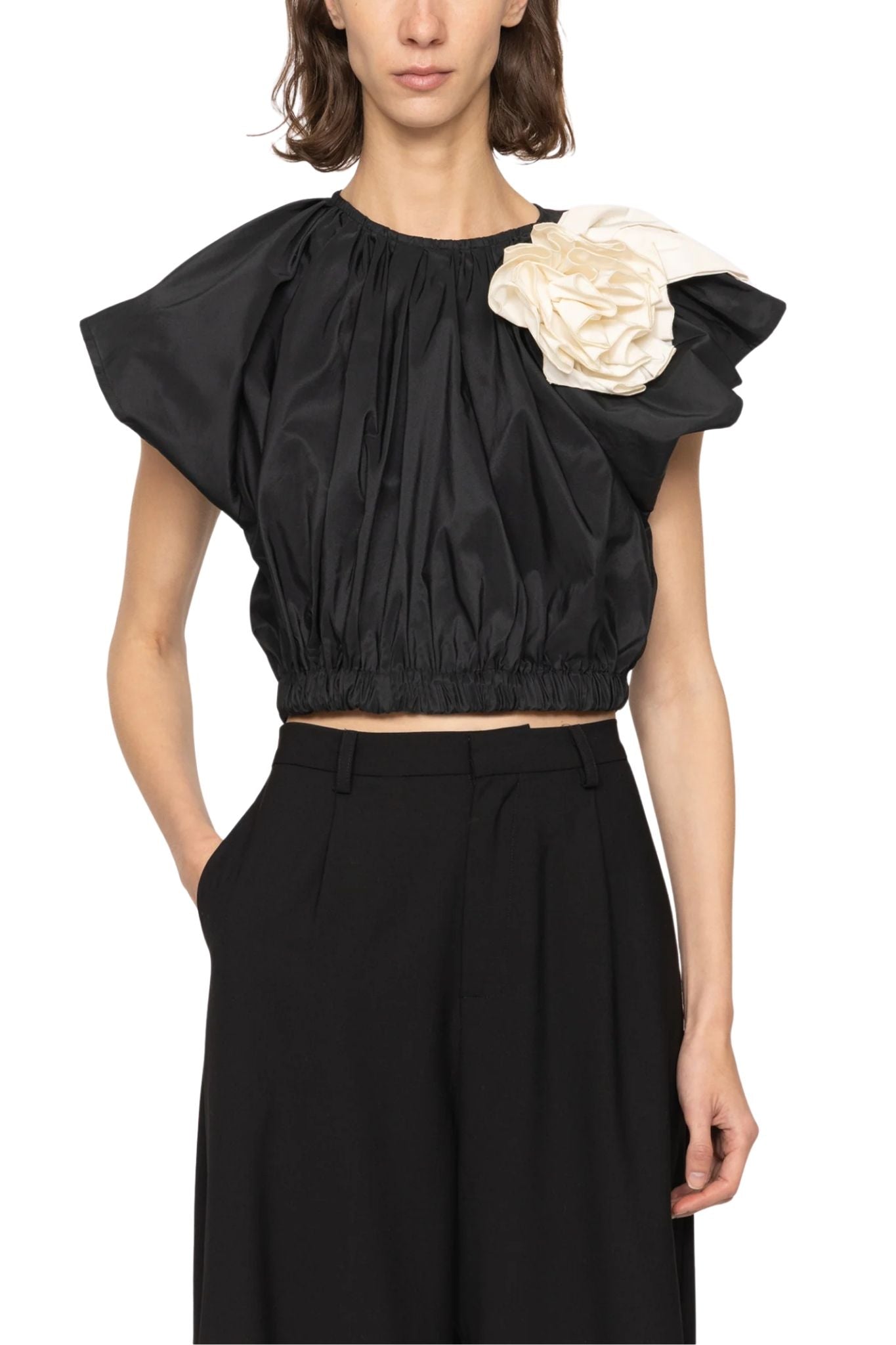 Sea Laurie Solid Flutter Slv Top - Vermillion