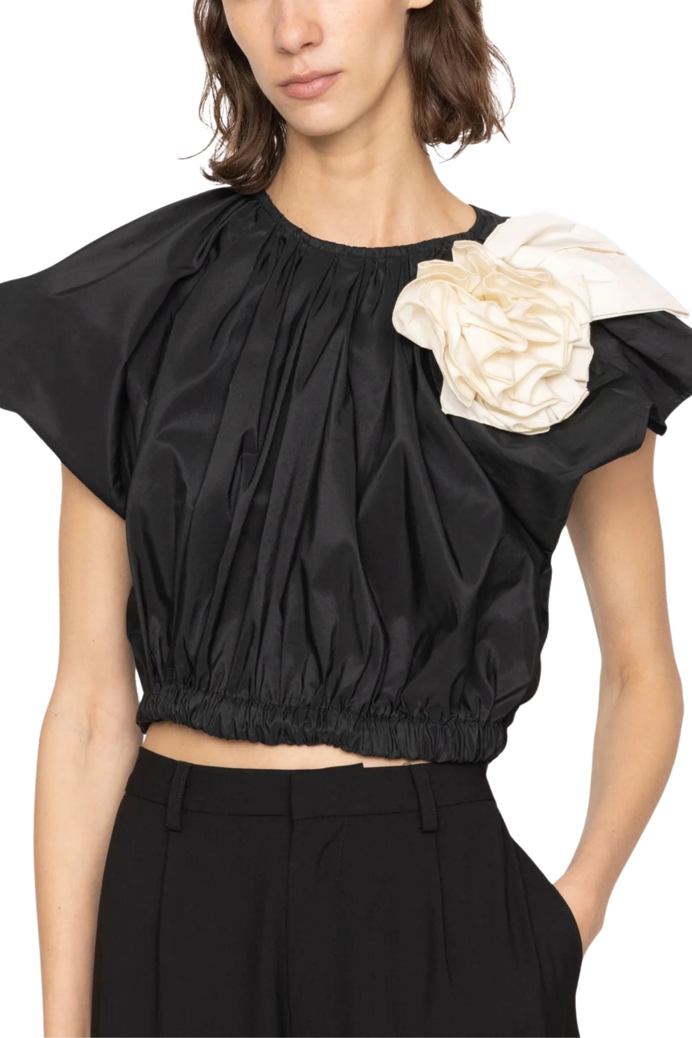 Sea Laurie Solid Flutter Slv Top - Vermillion