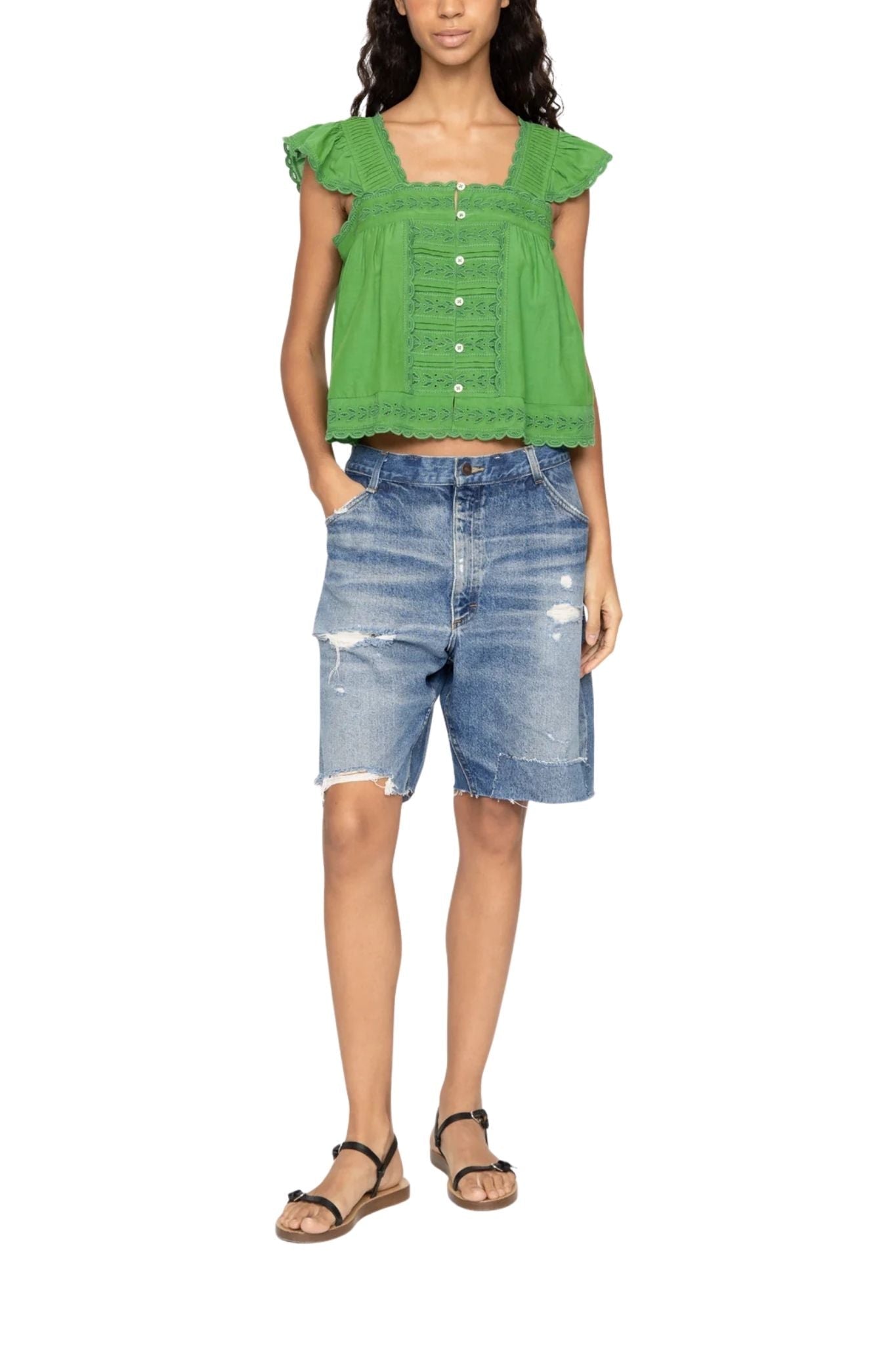 Sea Milene Denim Knee Shorts - Vermillion