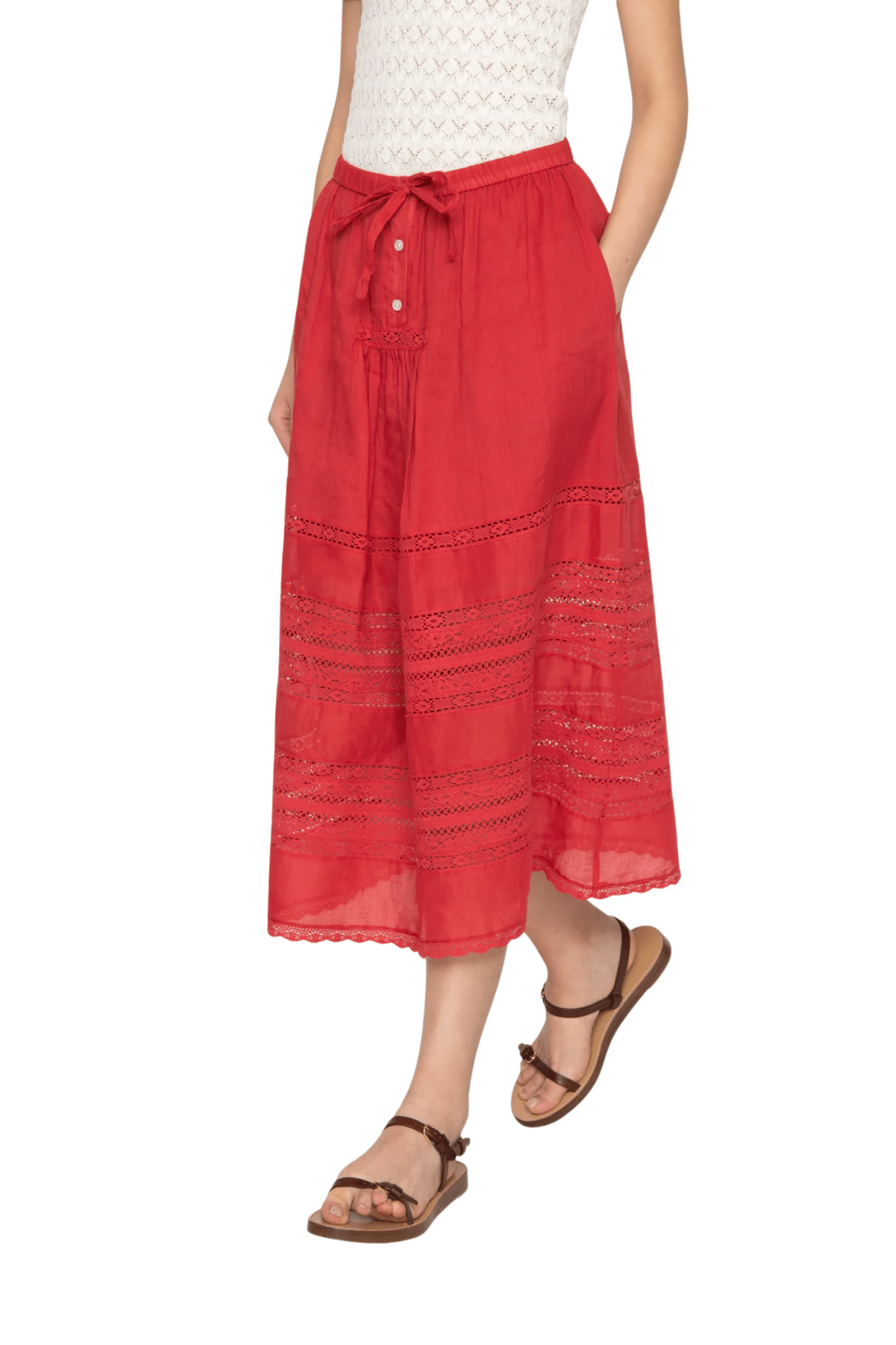 Sea Pippa Solid Midi Skirt - Vermillion