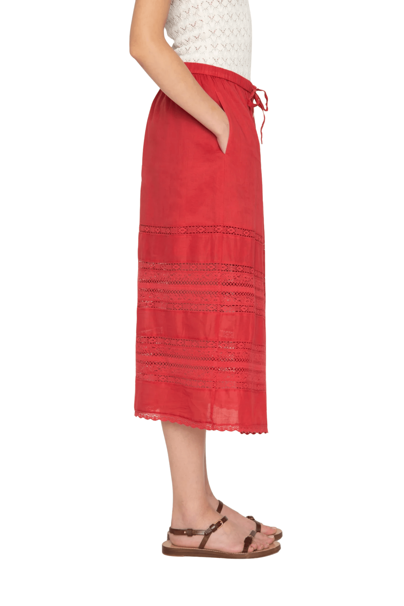 Sea Pippa Solid Midi Skirt - Vermillion