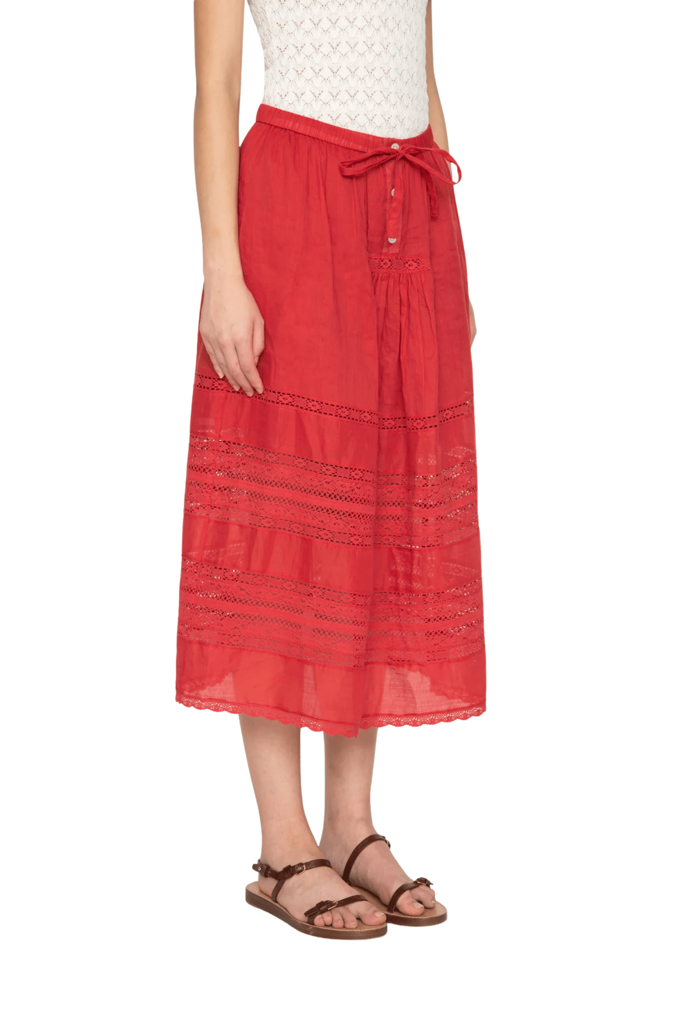 Sea Pippa Solid Midi Skirt - Vermillion