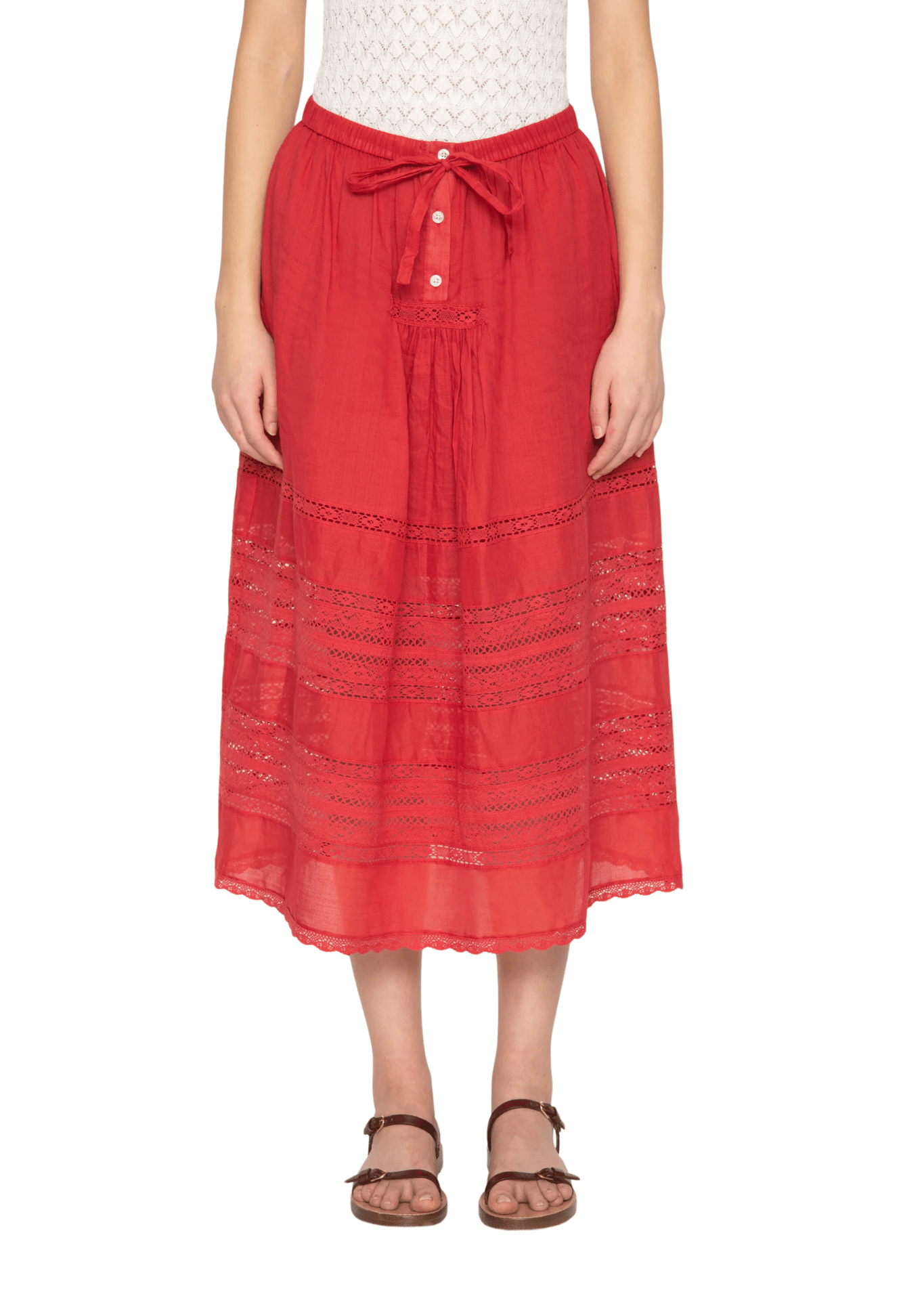 Sea Pippa Solid Midi Skirt - Vermillion