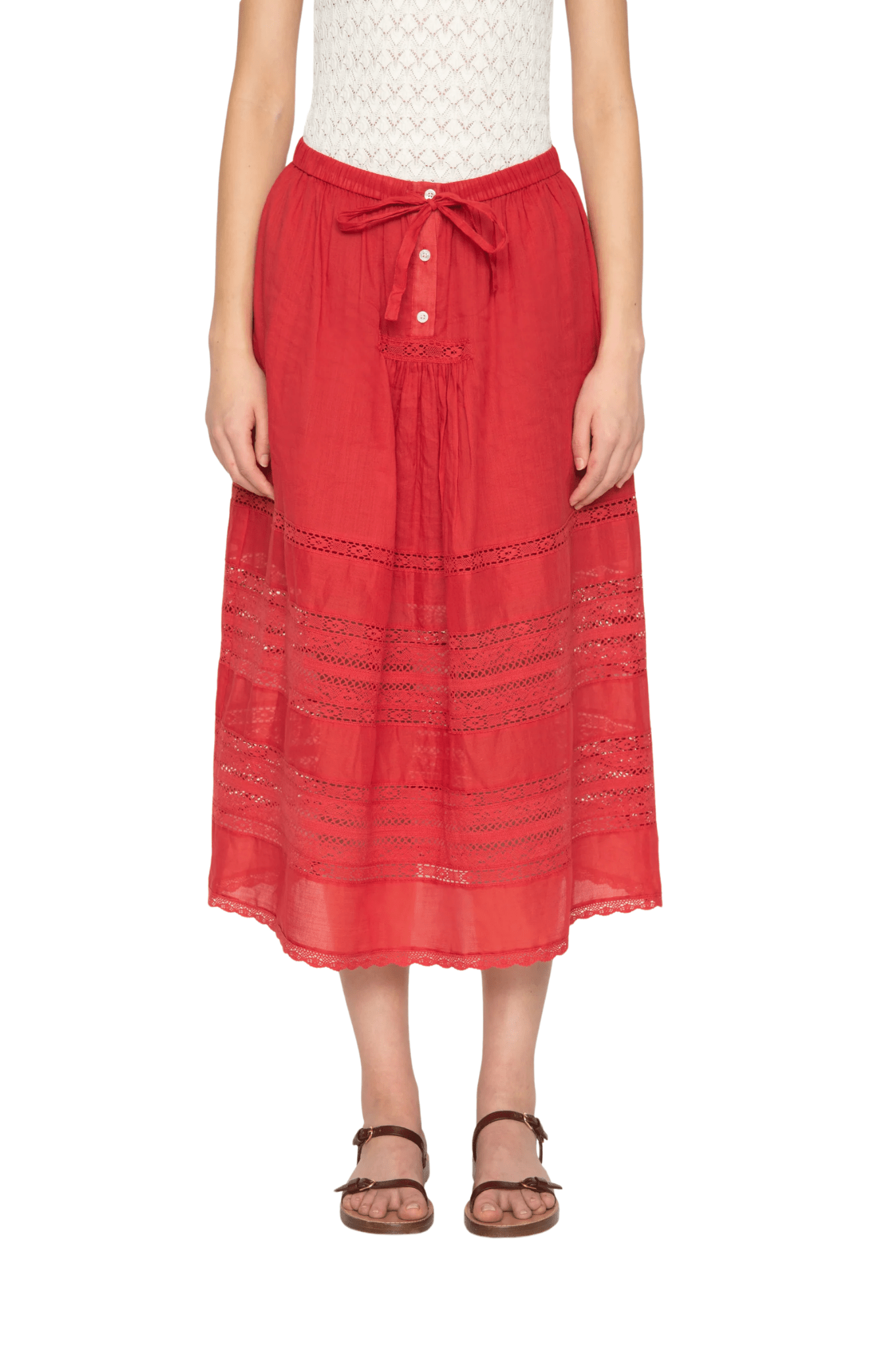 Sea Pippa Solid Midi Skirt - Vermillion
