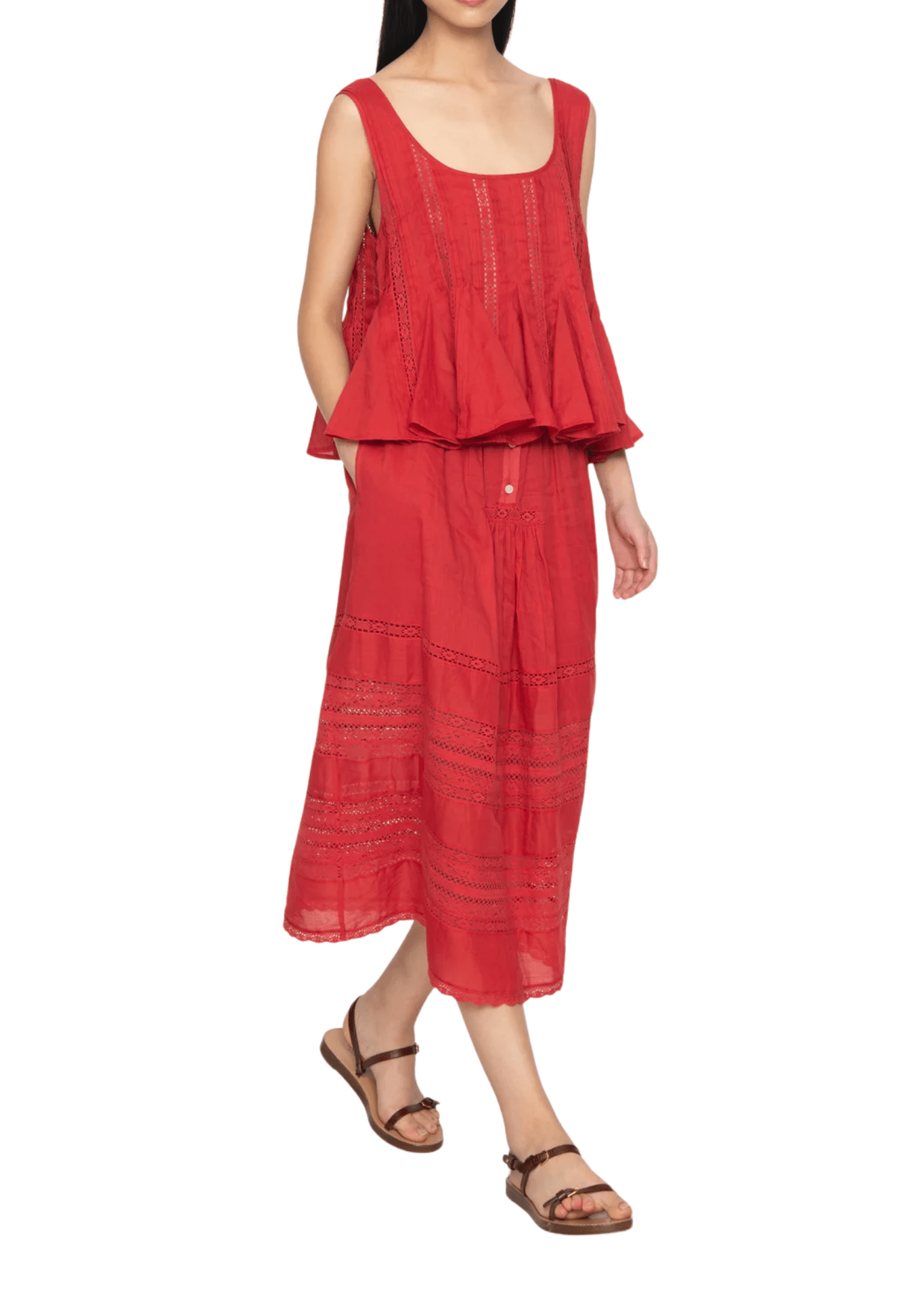 Sea Pippa Solid Midi Skirt - Vermillion