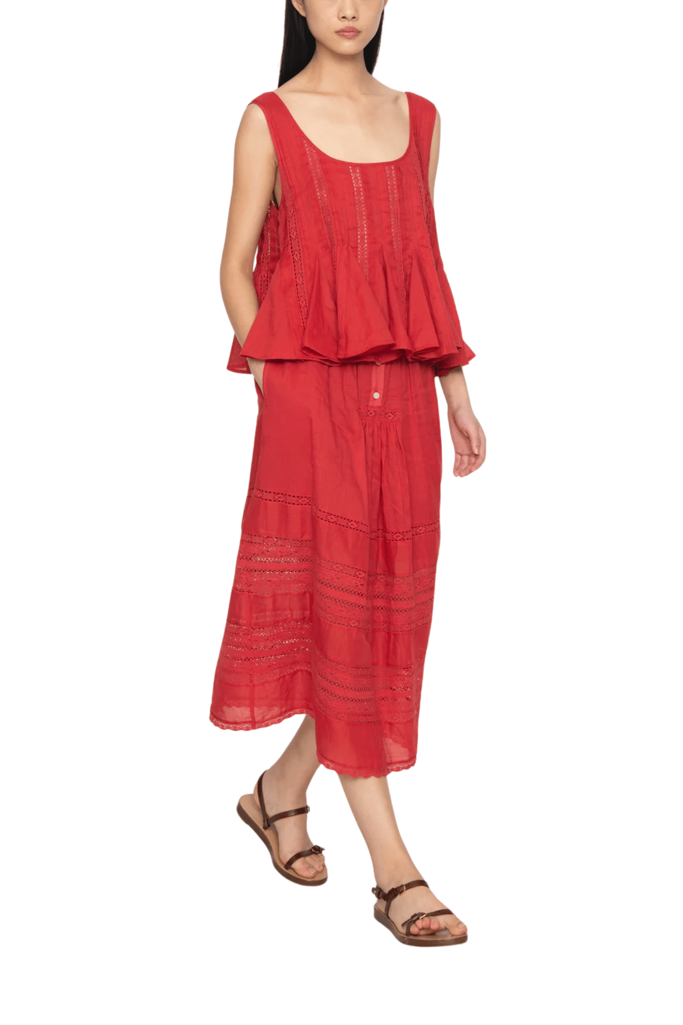 Sea Pippa Solid Midi Skirt - Vermillion