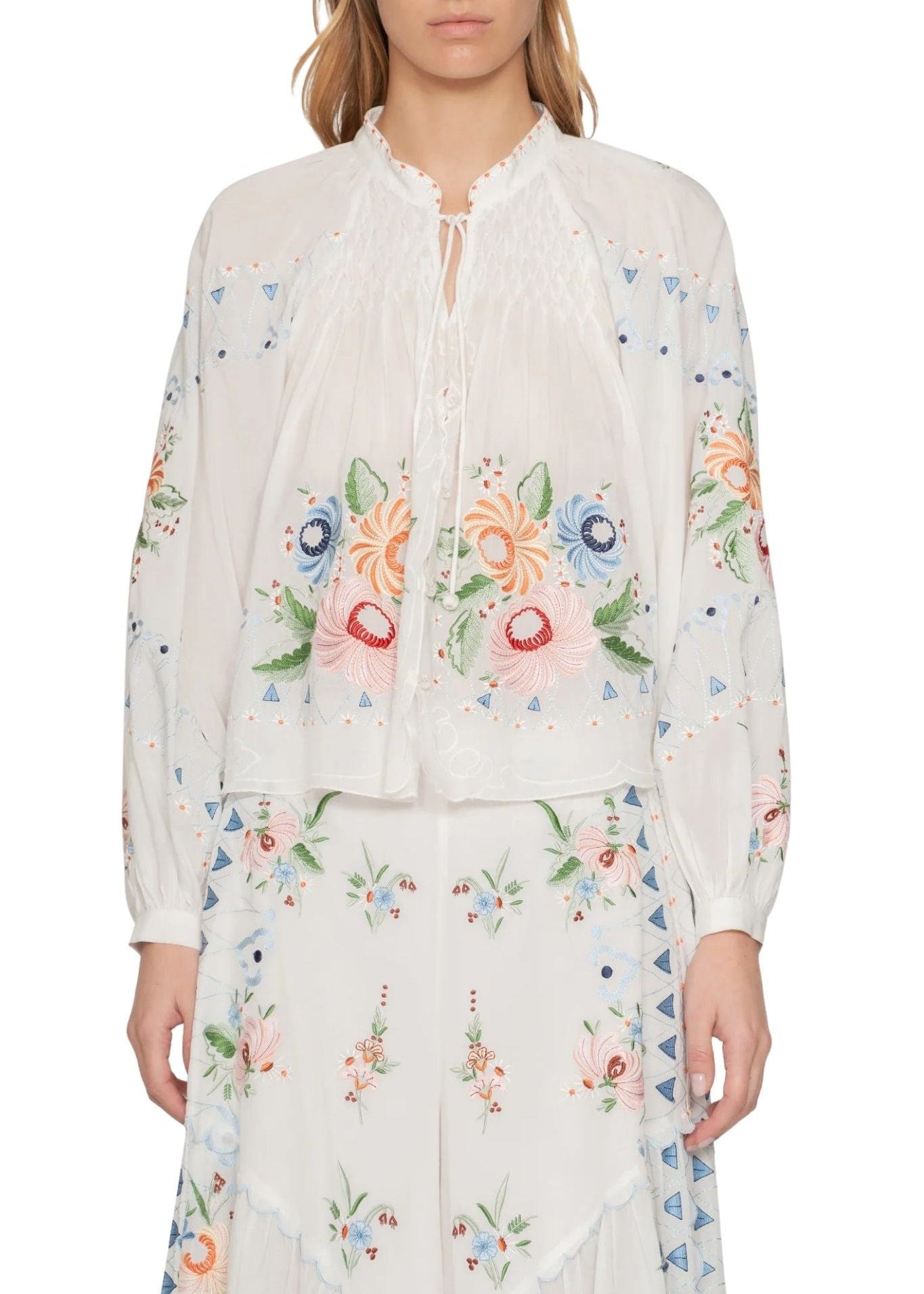 Sea Serafina Embroidery Longsleeve Blouse - Vermillion