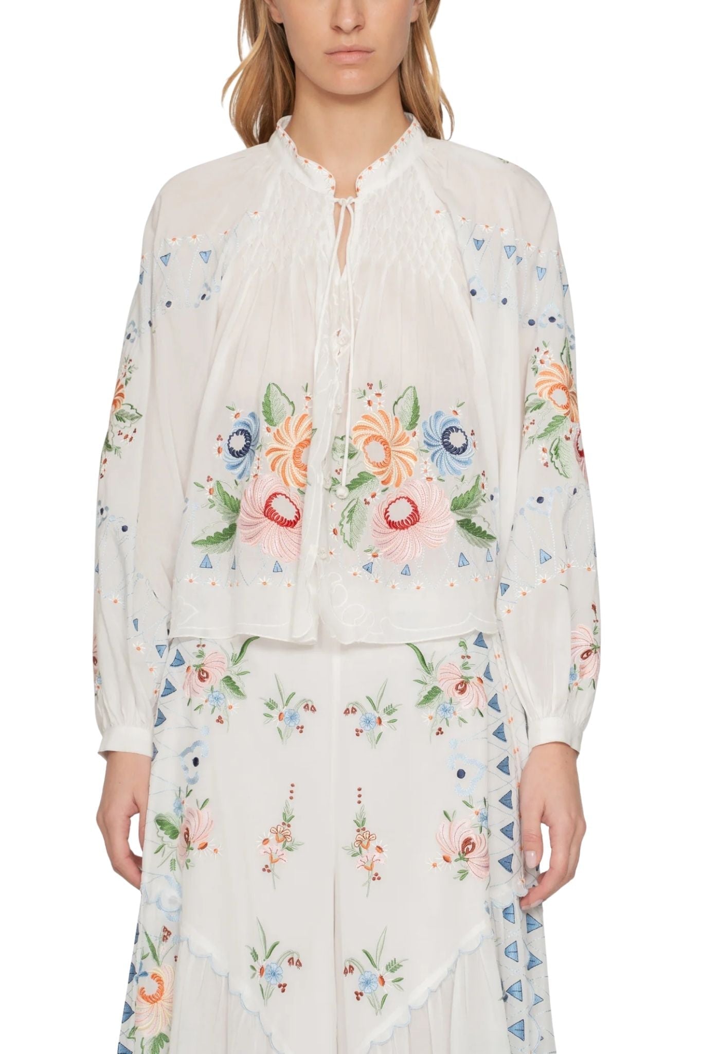 Sea Serafina Embroidery Longsleeve Blouse - Vermillion