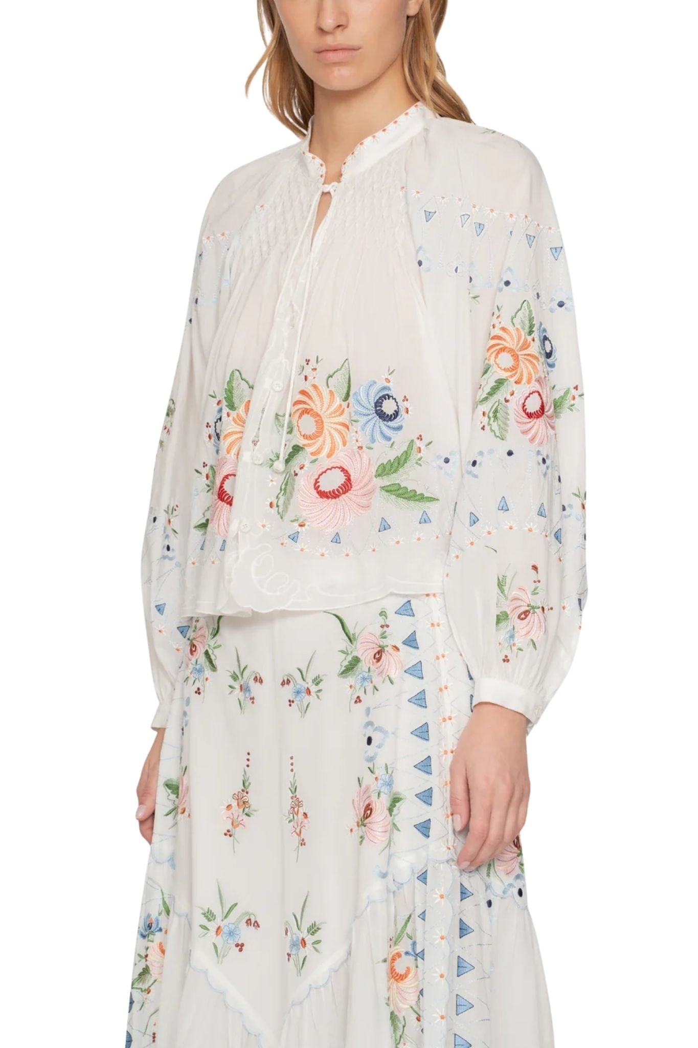 Sea Serafina Embroidery Longsleeve Blouse - Vermillion