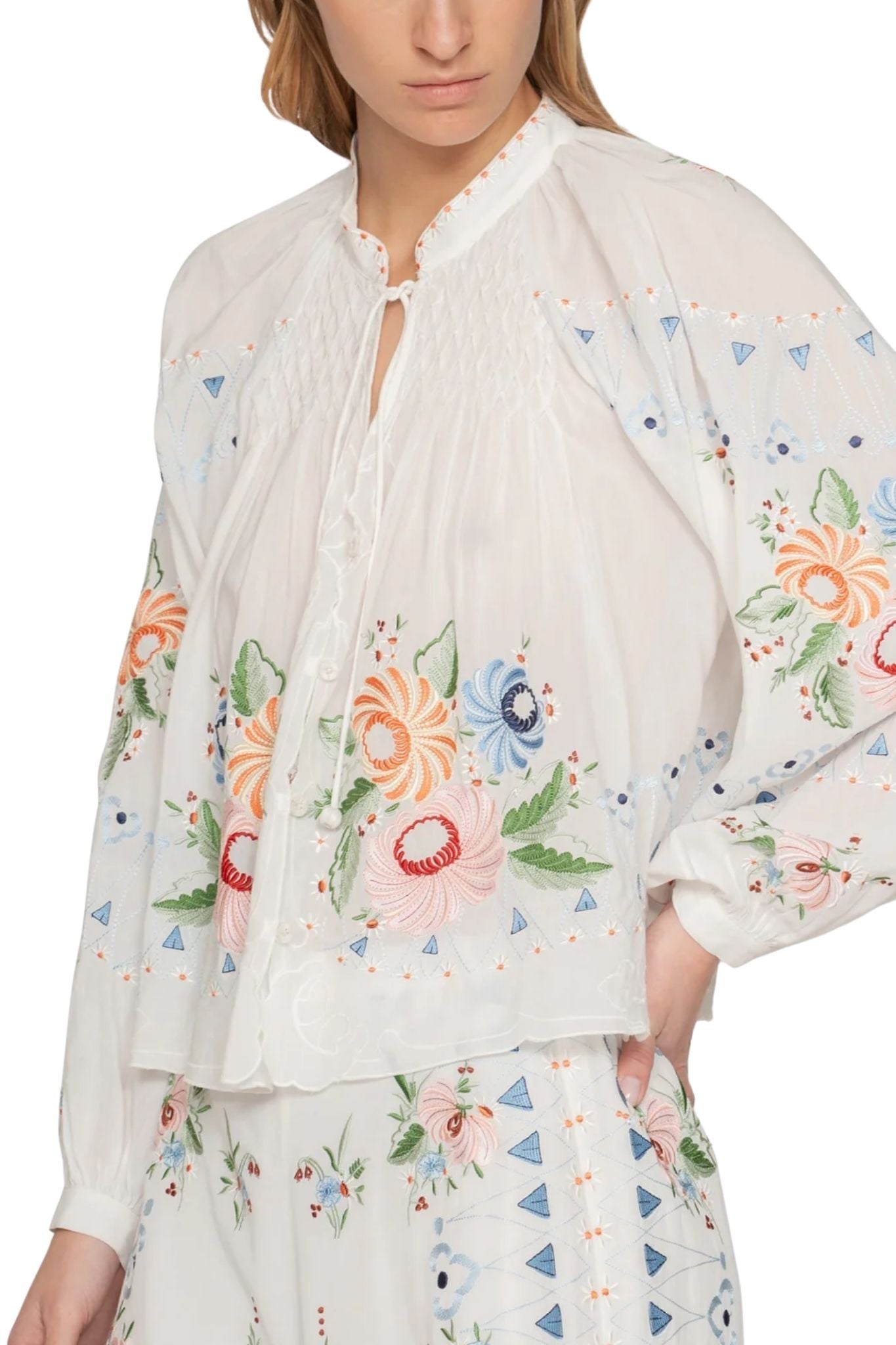 Sea Serafina Embroidery Longsleeve Blouse - Vermillion