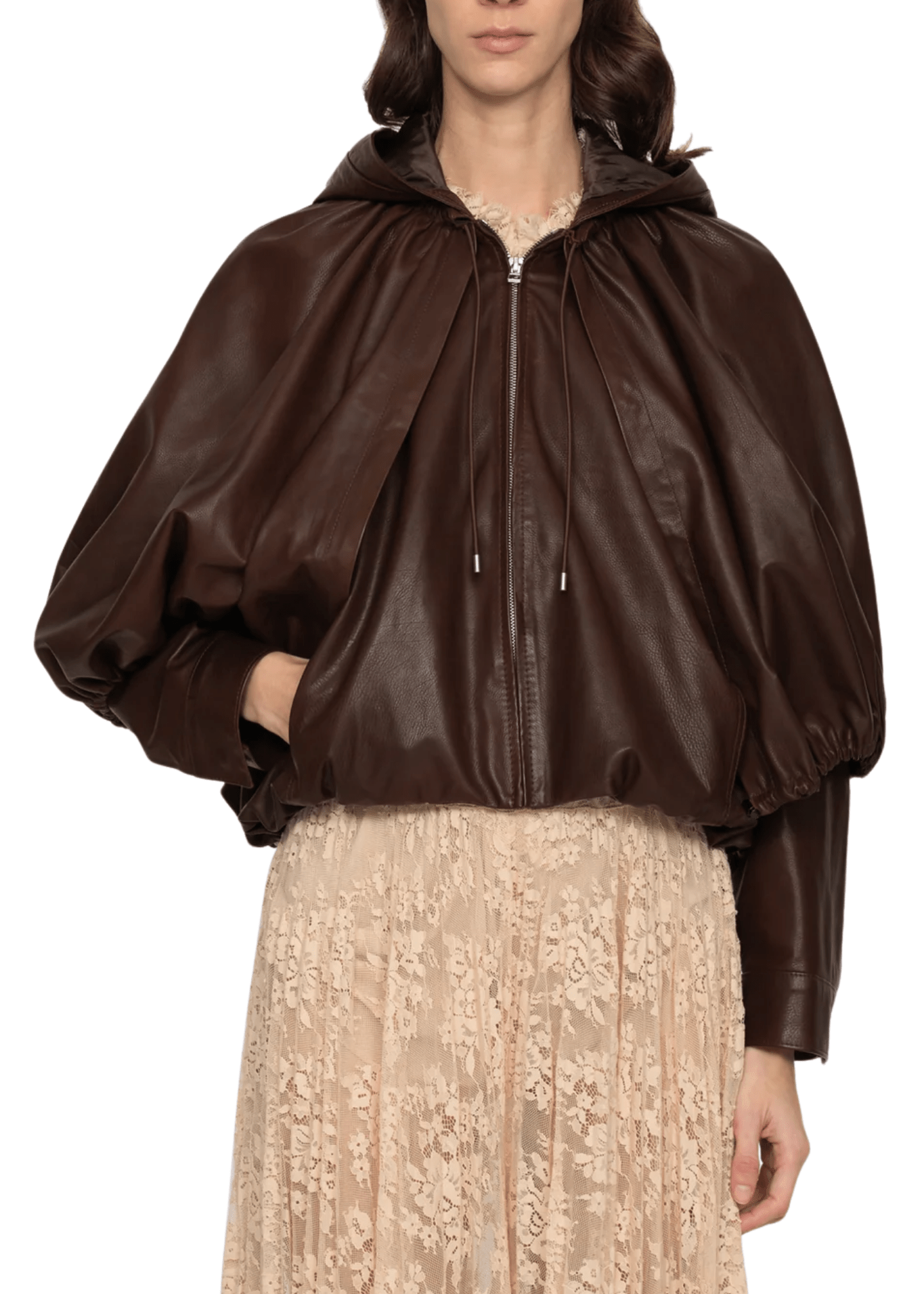 Sea Thompson Leather Cape Jacket - Vermillion