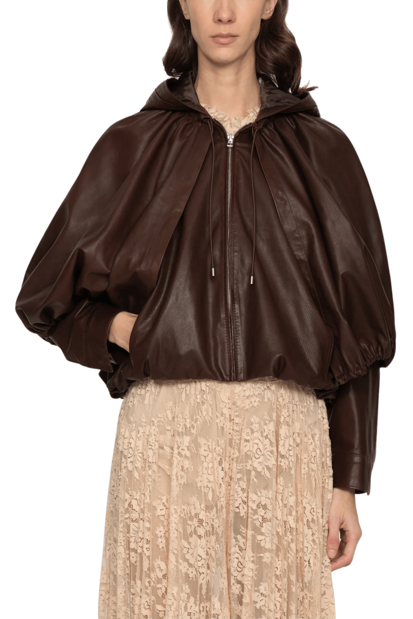 Sea Thompson Leather Cape Jacket - Vermillion