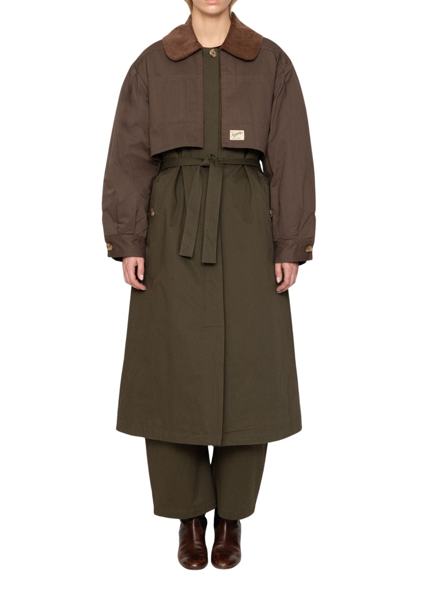 Sea Tristan Solid Color Block Trench Coat - Vermillion