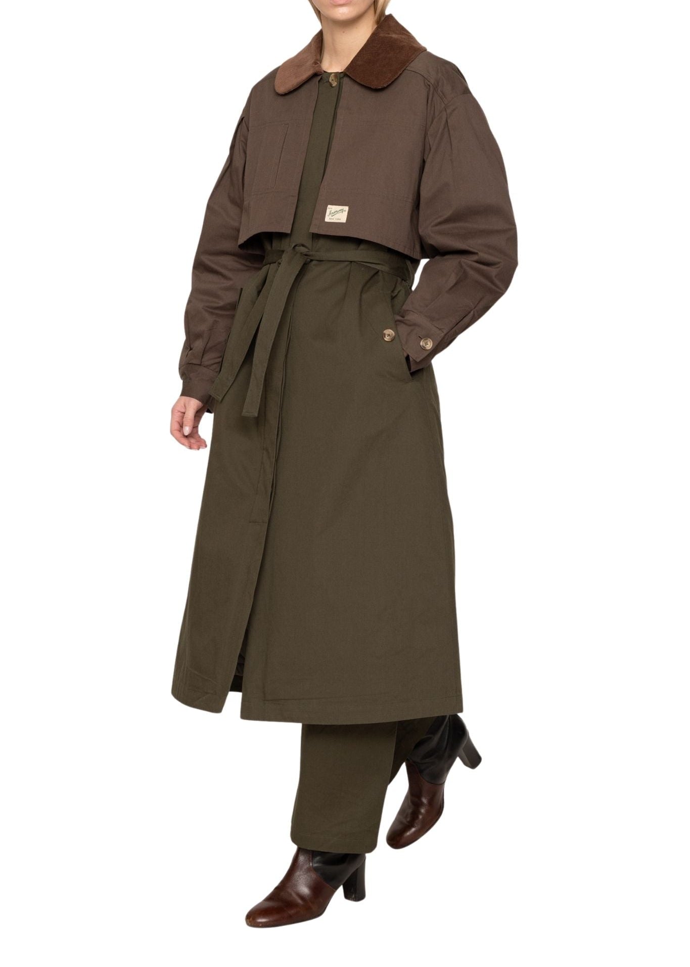 Sea Tristan Solid Color Block Trench Coat - Vermillion