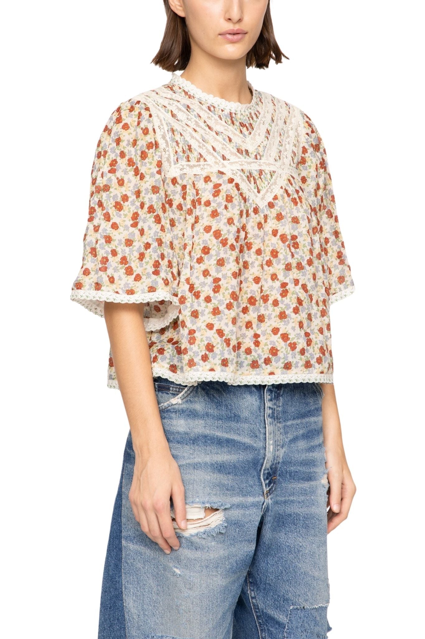 Sea Viera Print Shortsleeve Blouse - Vermillion
