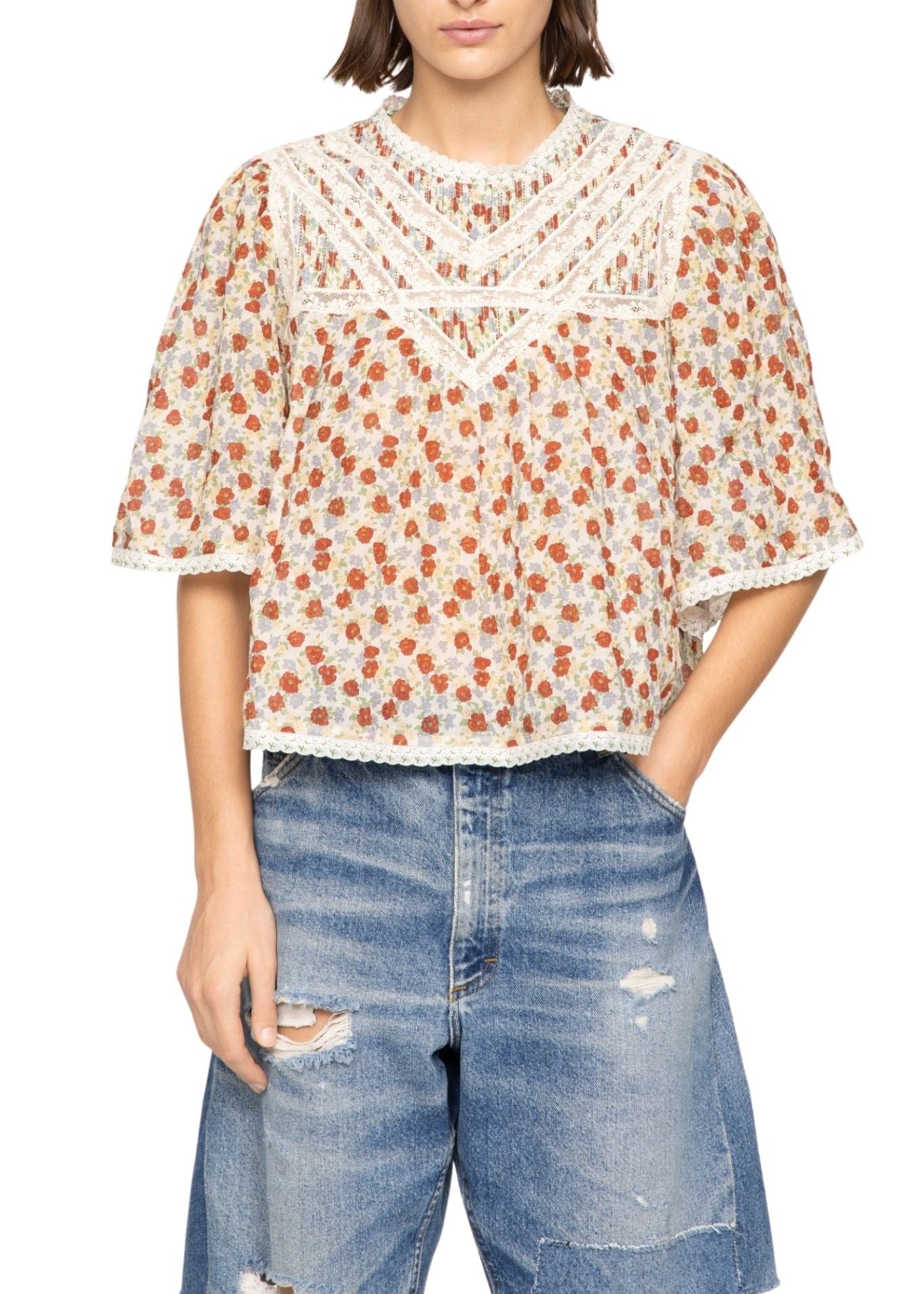 Sea Viera Print Shortsleeve Blouse - Vermillion