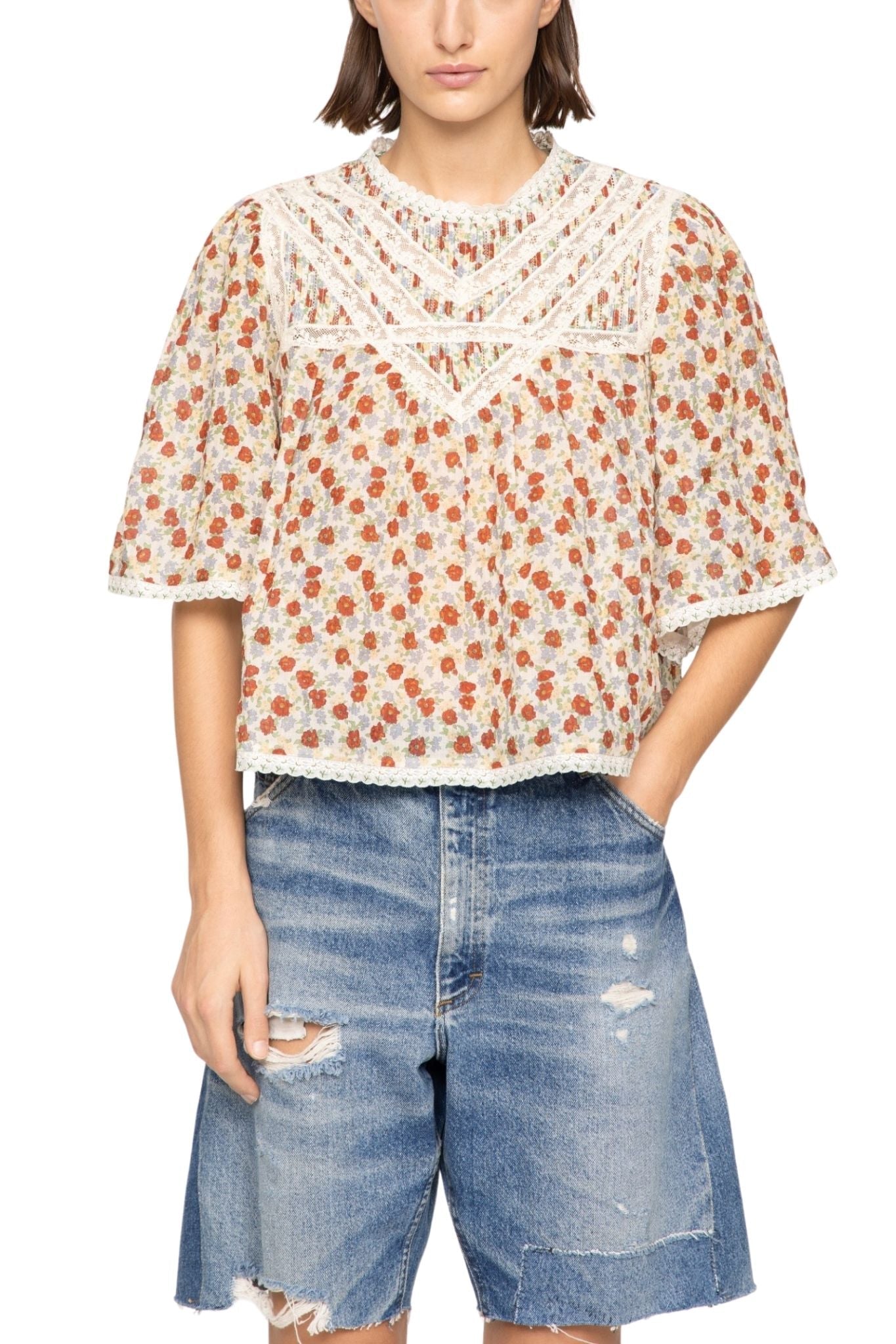 Sea Viera Print Shortsleeve Blouse - Vermillion