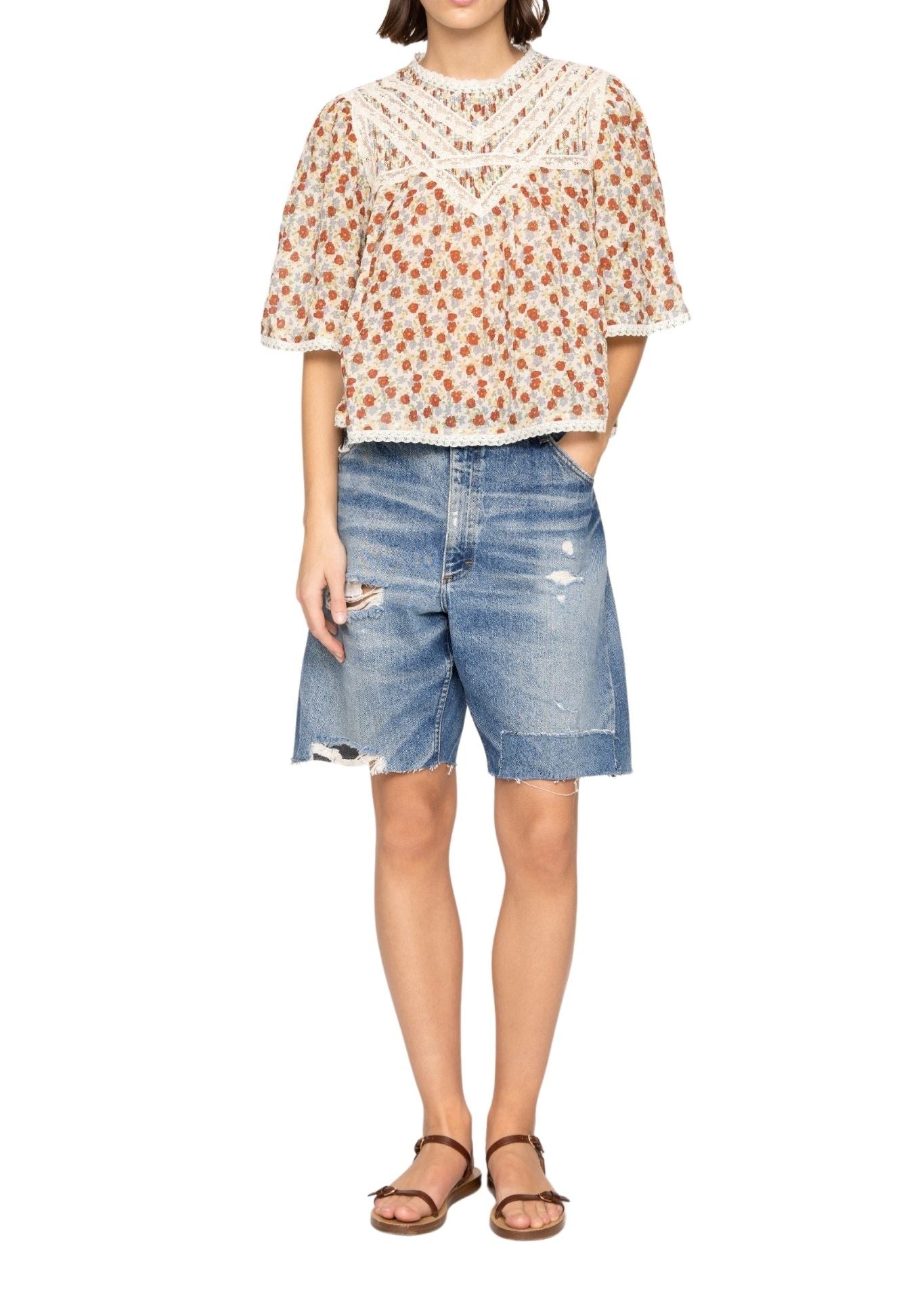 Sea Viera Print Shortsleeve Blouse - Vermillion