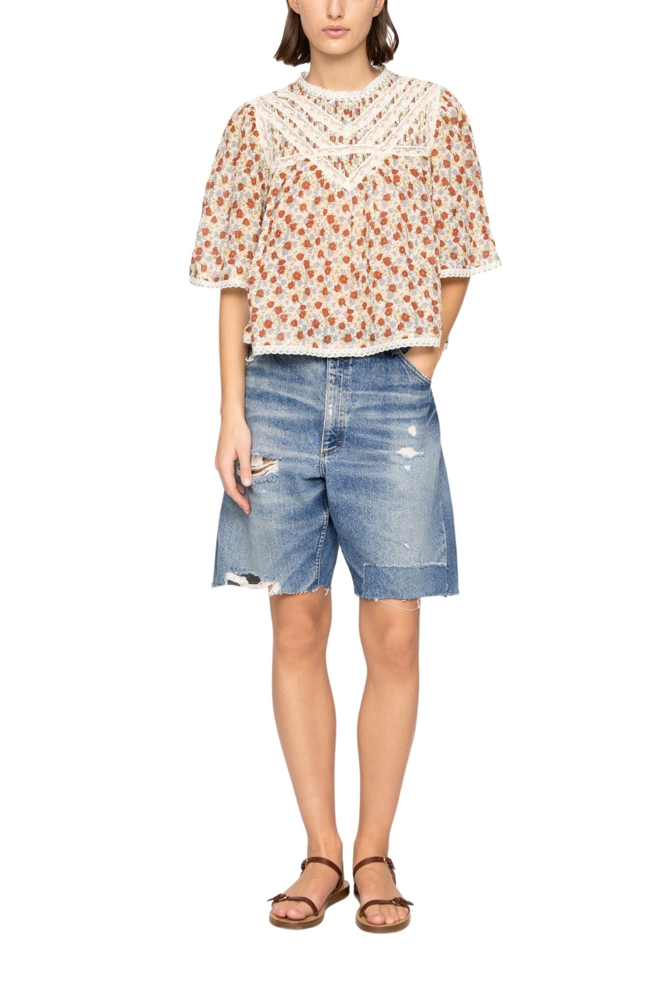 Sea Viera Print Shortsleeve Blouse - Vermillion