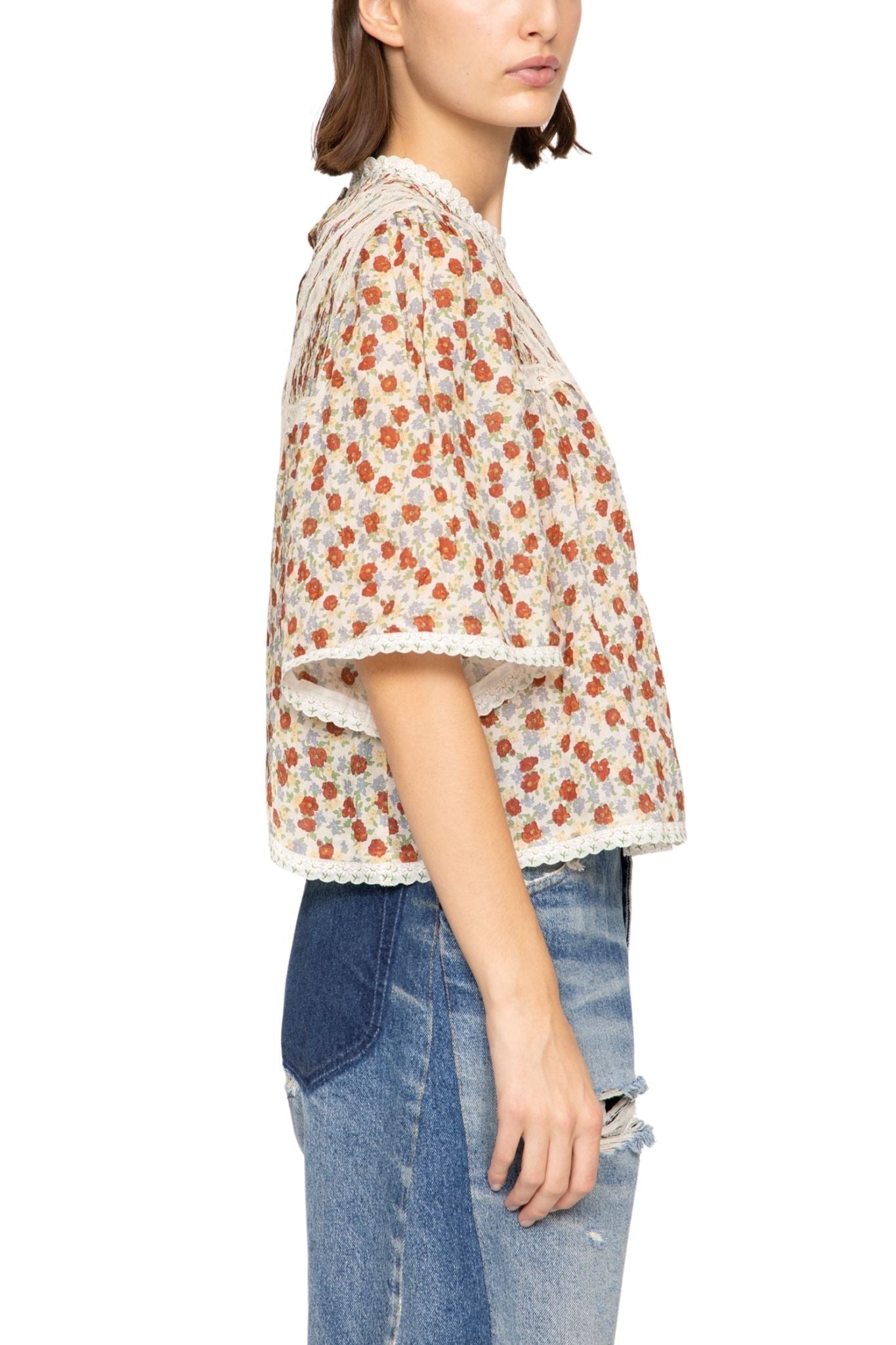 Sea Viera Print Shortsleeve Blouse - Vermillion