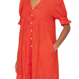 Sea Zora Solid Short Sleeve Button Down Dress - Vermillion