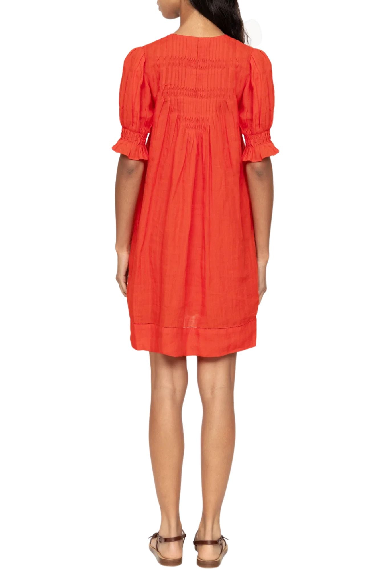 Sea Zora Solid Short Sleeve Button Down Dress - Vermillion