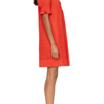 Sea Zora Solid Short Sleeve Button Down Dress - Vermillion