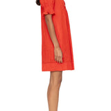 Sea Zora Solid Short Sleeve Button Down Dress - Vermillion