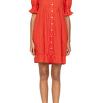 Sea Zora Solid Short Sleeve Button Down Dress - Vermillion