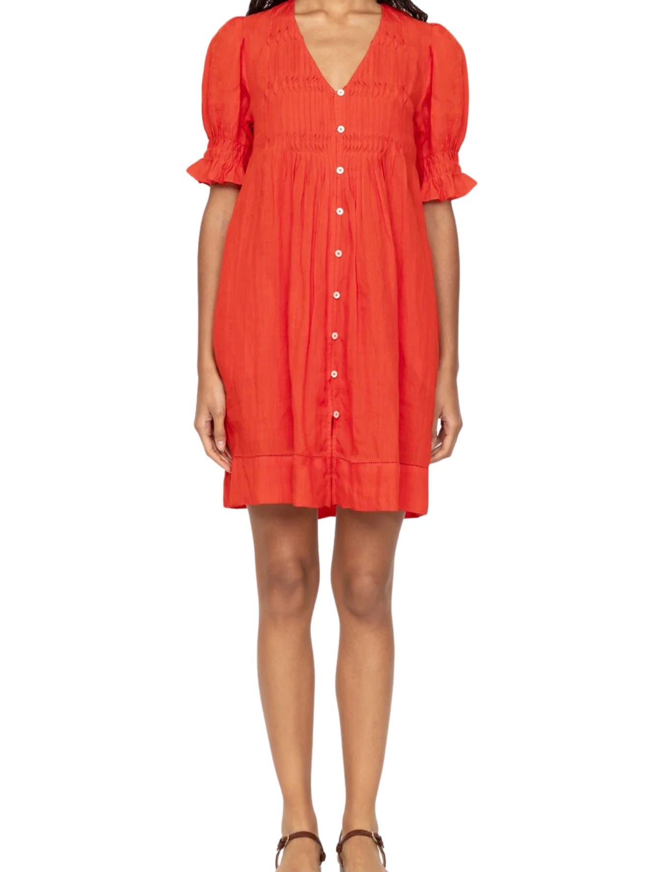 Sea Zora Solid Short Sleeve Button Down Dress - Vermillion