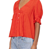 Sea Zora Solid Short Sleeve Button Down Top - Vermillion