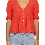 Sea Zora Solid Short Sleeve Button Down Top - Vermillion