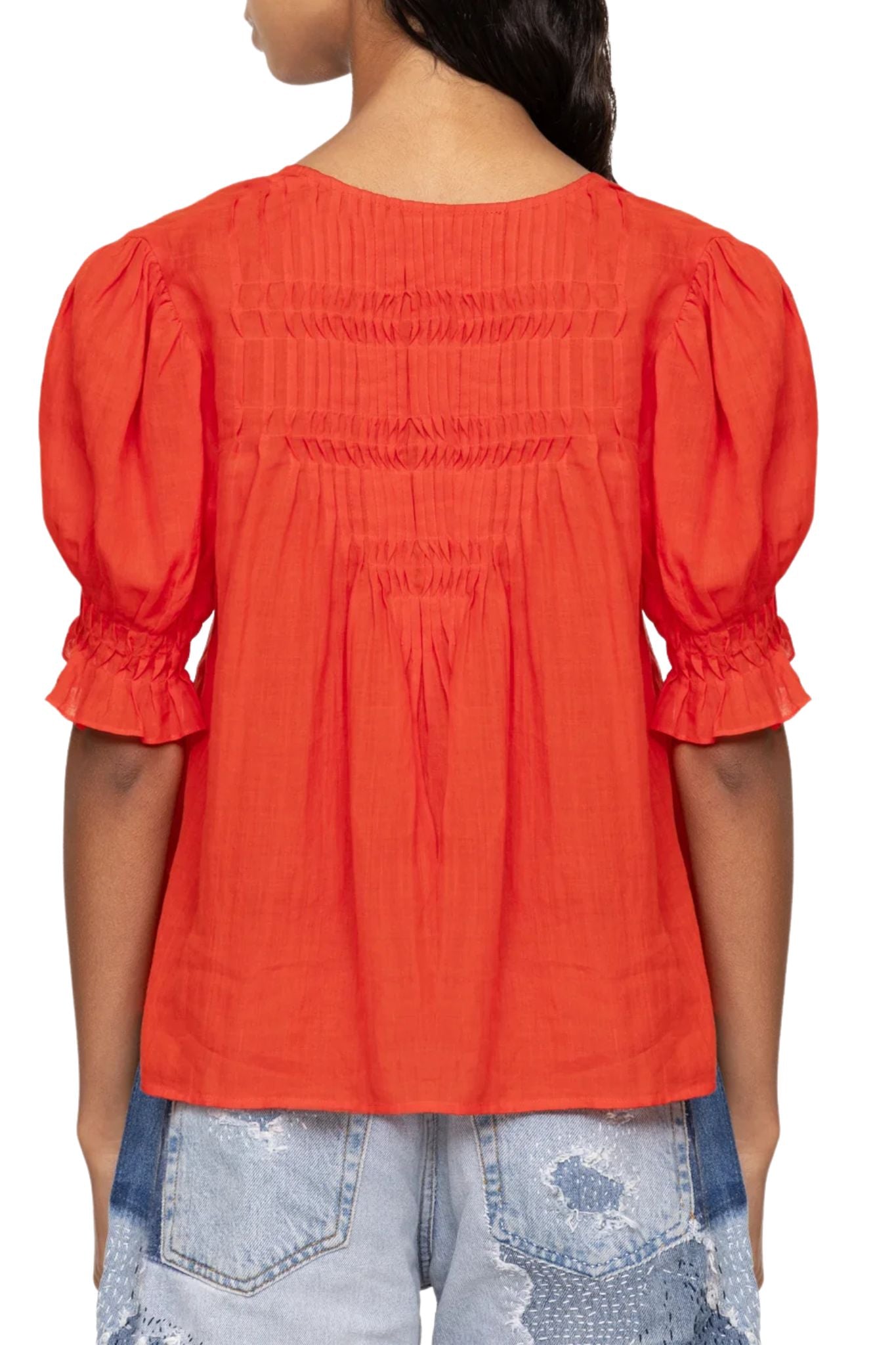 Sea Zora Solid Short Sleeve Button Down Top - Vermillion