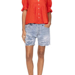 Sea Zora Solid Short Sleeve Button Down Top - Vermillion