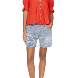 Sea Zora Solid Short Sleeve Button Down Top - Vermillion