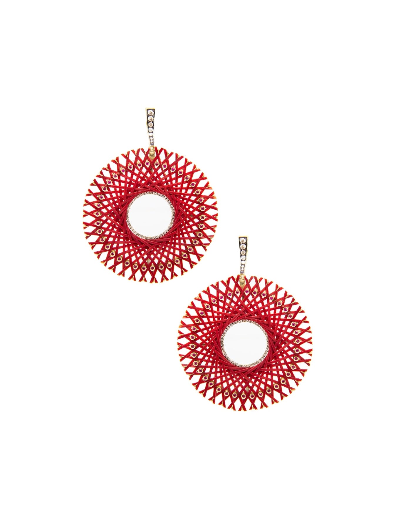 Silvia Furmanovich Bamboo Red Earrings with Diamond and Ruby - Vermillion