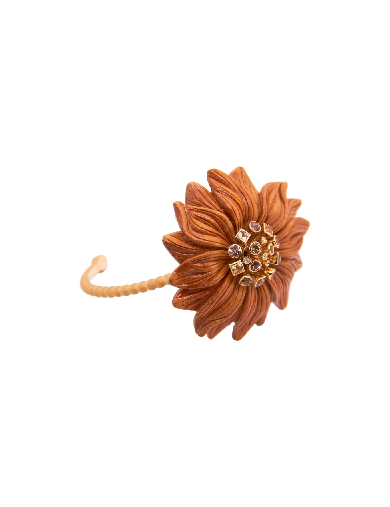 Silvia Furmanovich Carved Wood Flower Bracelet with Diamond and Imperial Topaz - Vermillion