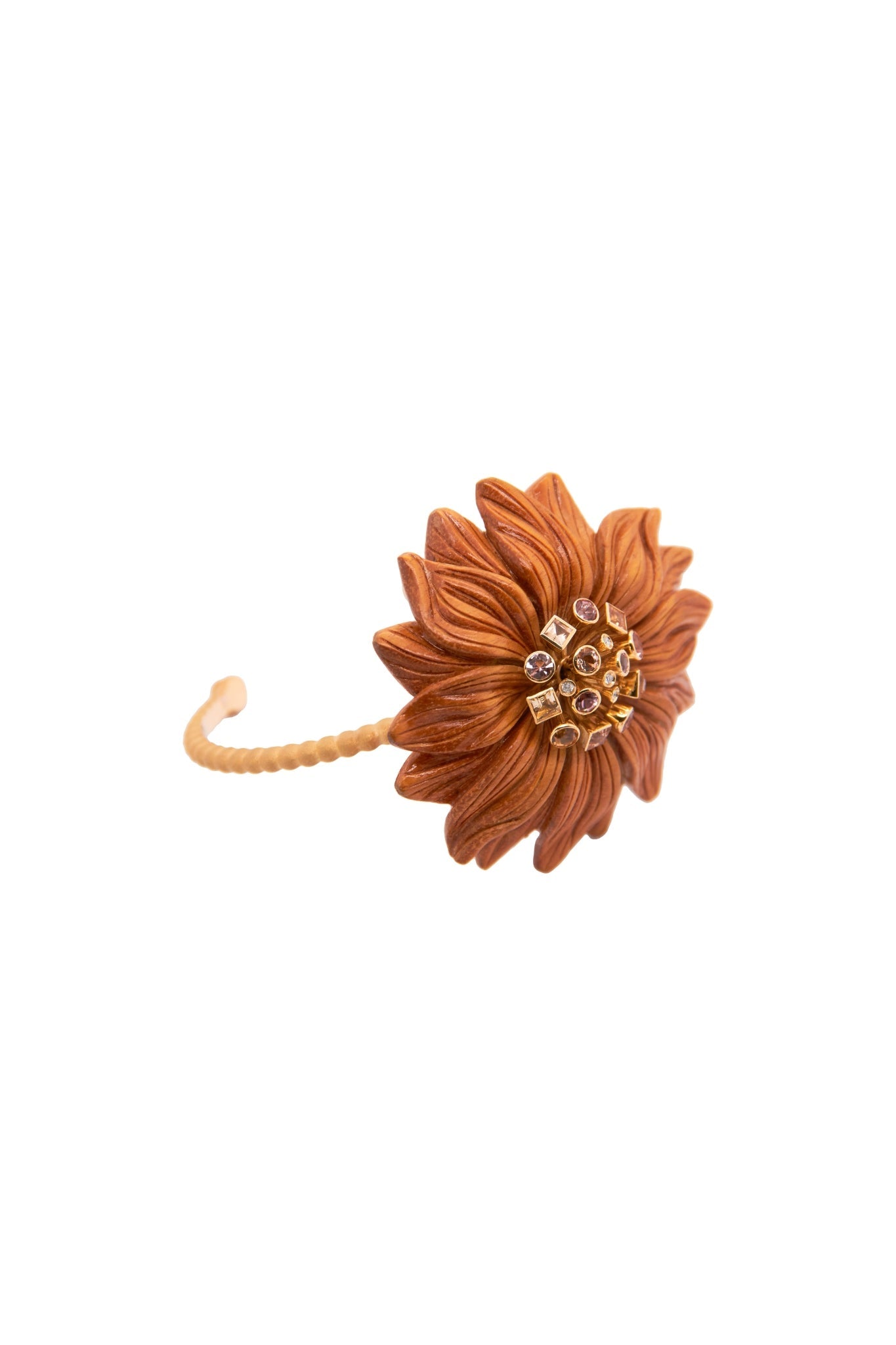 Silvia Furmanovich Carved Wood Flower Bracelet with Diamond and Imperial Topaz - Vermillion