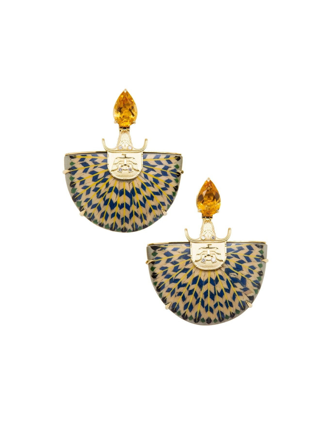 Silvia Furmanovich Diamond and Citrine Egypt Marquetry Earrings - Vermillion