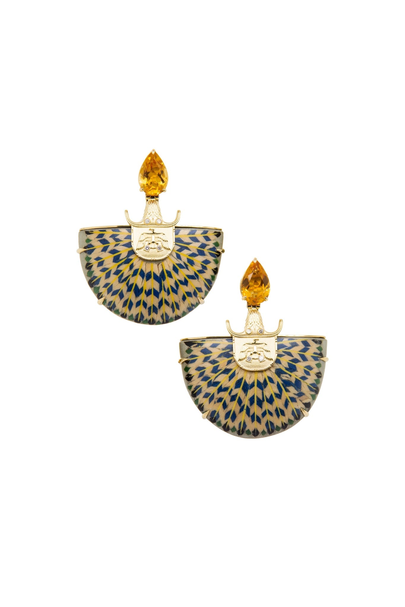 Silvia Furmanovich Diamond and Citrine Egypt Marquetry Earrings - Vermillion