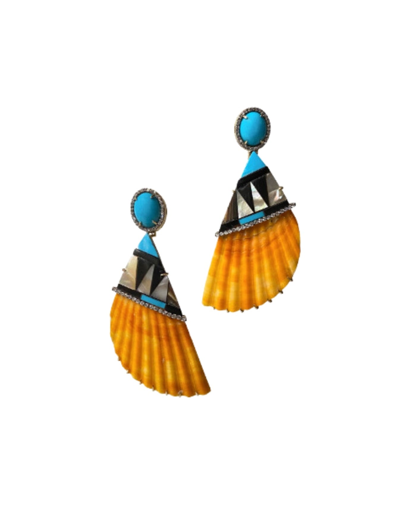 Silvia Furmanovich Diamond and Turquoise Shell Earrings - Vermillion